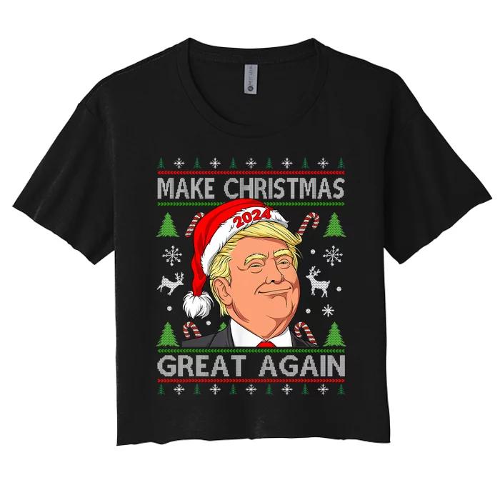 Funny Trump 2024 Make Christmas Great Again Ugly Women's Crop Top Tee