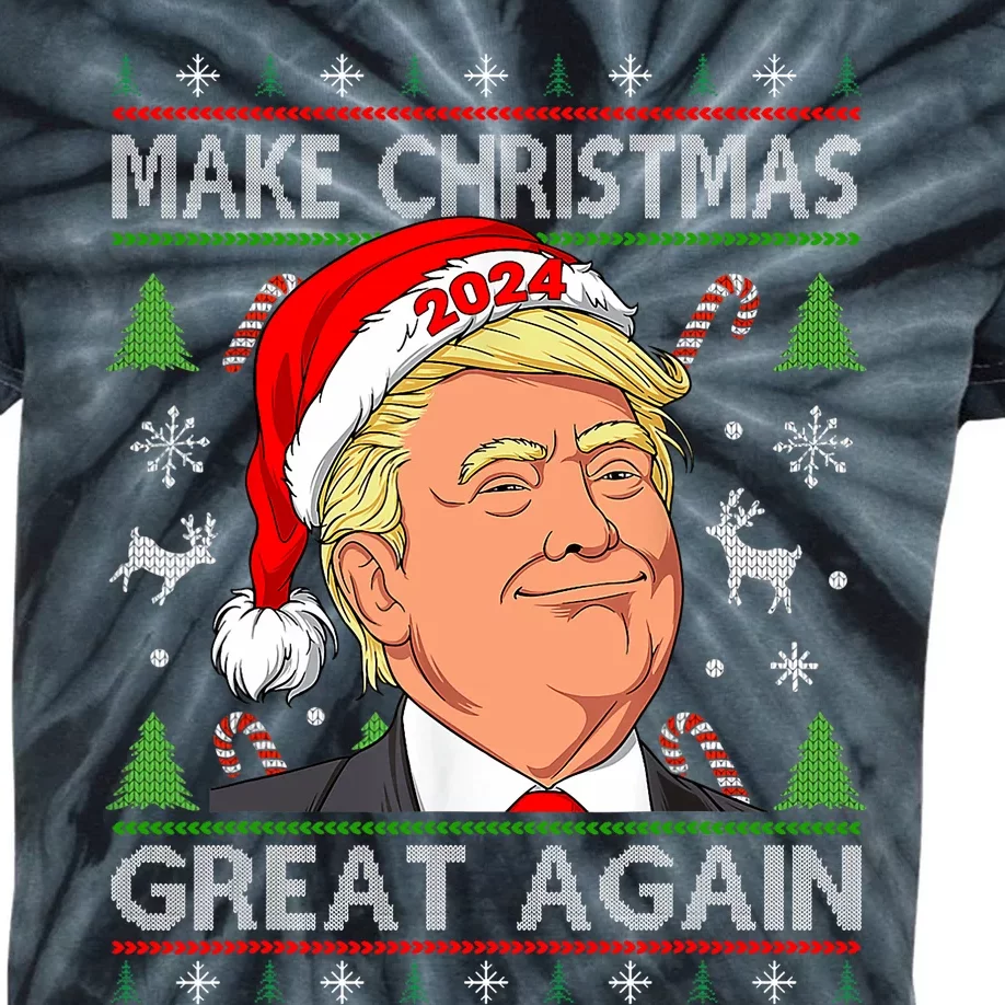 Funny Trump 2024 Make Christmas Great Again Ugly Kids Tie-Dye T-Shirt