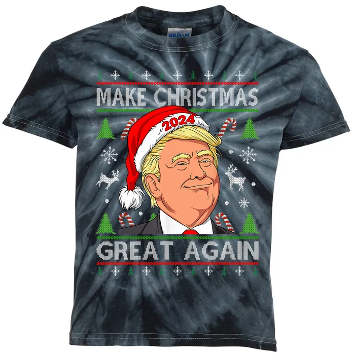 Funny Trump 2024 Make Christmas Great Again Ugly Kids Tie-Dye T-Shirt