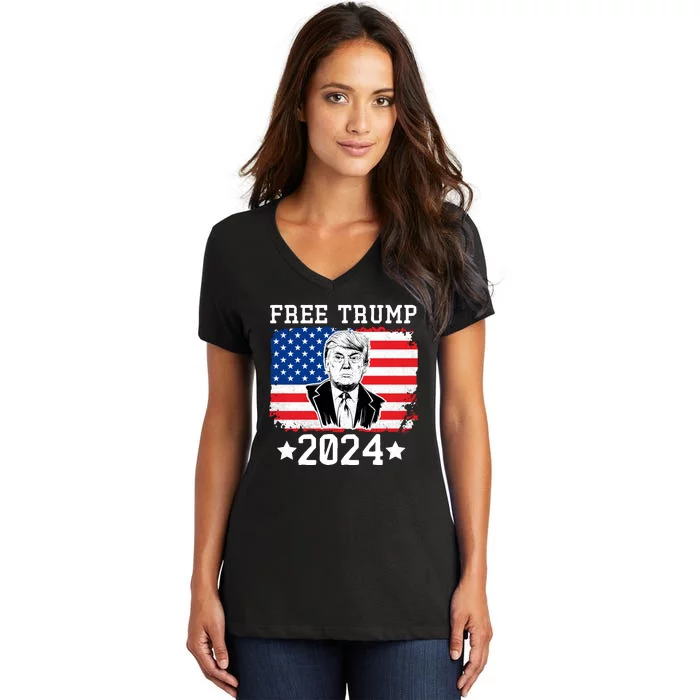 Free Trump 2024 Donald Trump USA Election Women's V-Neck T-Shirt