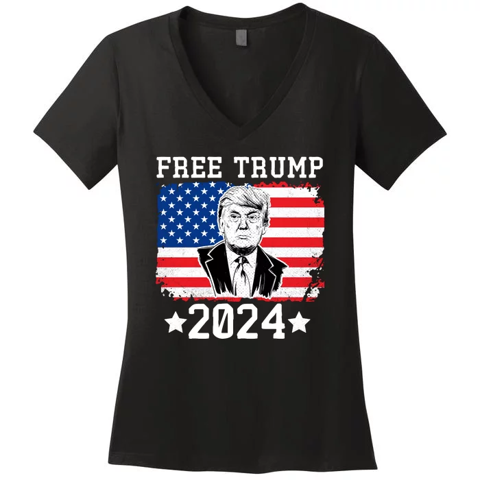 Free Trump 2024 Donald Trump USA Election Women's V-Neck T-Shirt