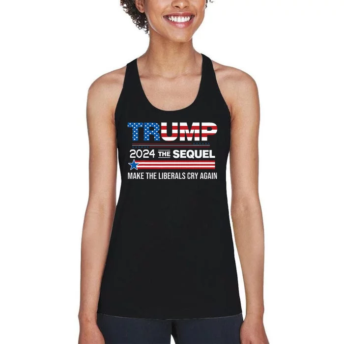 Funny Trump 2024 The Sequel Make Liberals Cry Again Us Flag Women's Racerback Tank