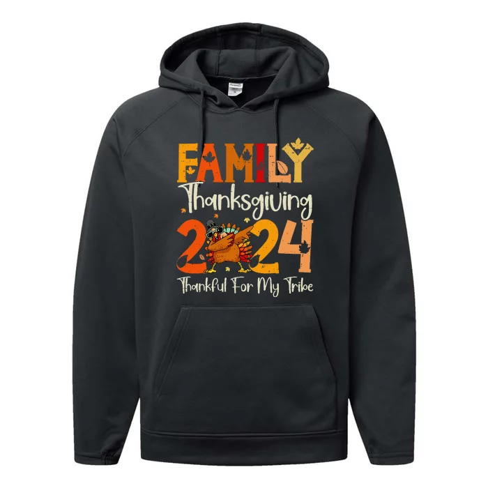 Family Thanksgiving 2024 Crew Dabbing Turkey Group Matching Gift Performance Fleece Hoodie