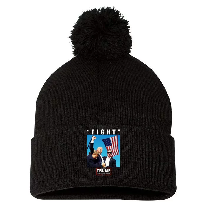 Fight Trump 2024 Take America Back Pennsylvania Rally Shooting Pom Pom 12in Knit Beanie