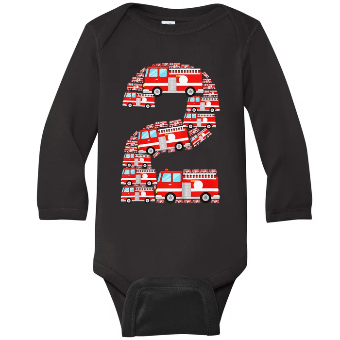 Fire Truck 2nd Birthday 2 Year Old Firefighter Baby Long Sleeve Bodysuit