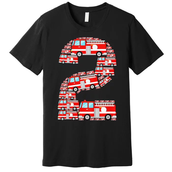 Fire Truck 2nd Birthday 2 Year Old Firefighter Premium T-Shirt