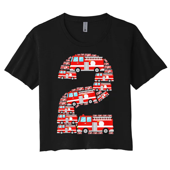 Fire Truck 2nd Birthday 2 Year Old Firefighter Women's Crop Top Tee