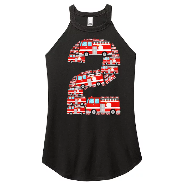 Fire Truck 2nd Birthday 2 Year Old Firefighter Women’s Perfect Tri Rocker Tank