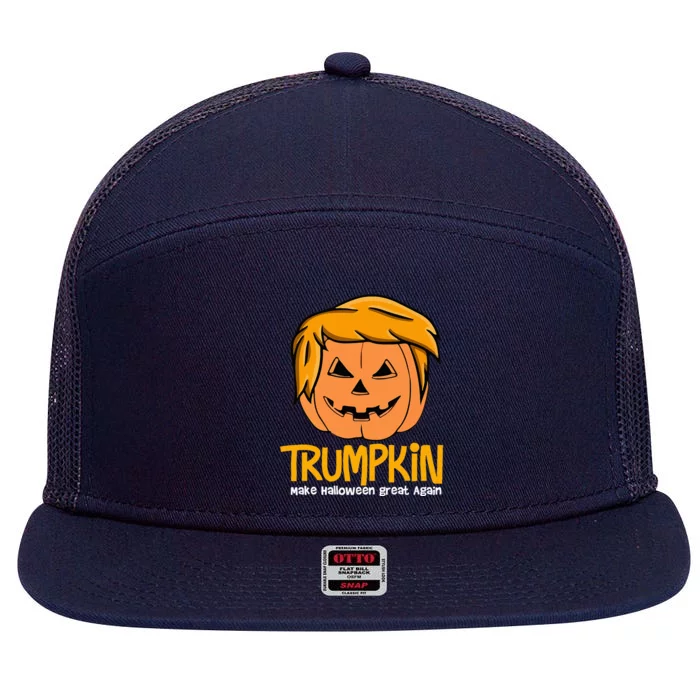 Funny Trumpkin 2024 Usa Make Halloween Great Again 7 Panel Mesh Trucker Snapback Hat