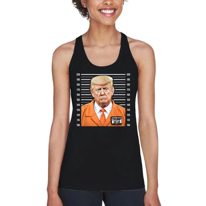 Funny Trump 2024 Prisoner Mugshot Women's Racerback Tank