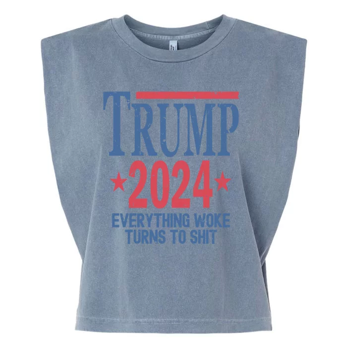 Funny Trump 2024 Everything Woke Turns To Shit Garment-Dyed Women's Muscle Tee