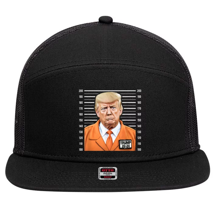 Funny Trump 2024 Prisoner Mugshot 7 Panel Mesh Trucker Snapback Hat