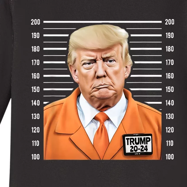 Funny Trump 2024 Prisoner Mugshot Baby Long Sleeve Bodysuit