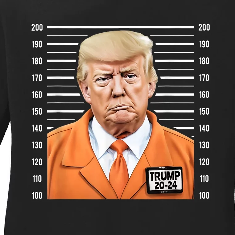 Funny Trump 2024 Prisoner Mugshot Ladies Long Sleeve Shirt