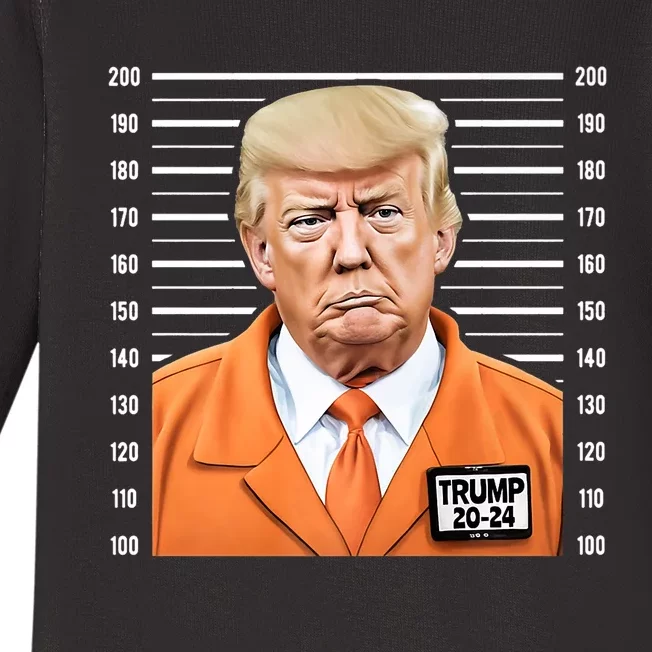 Funny Trump 2024 Prisoner Fake Mugshot Baby Long Sleeve Bodysuit