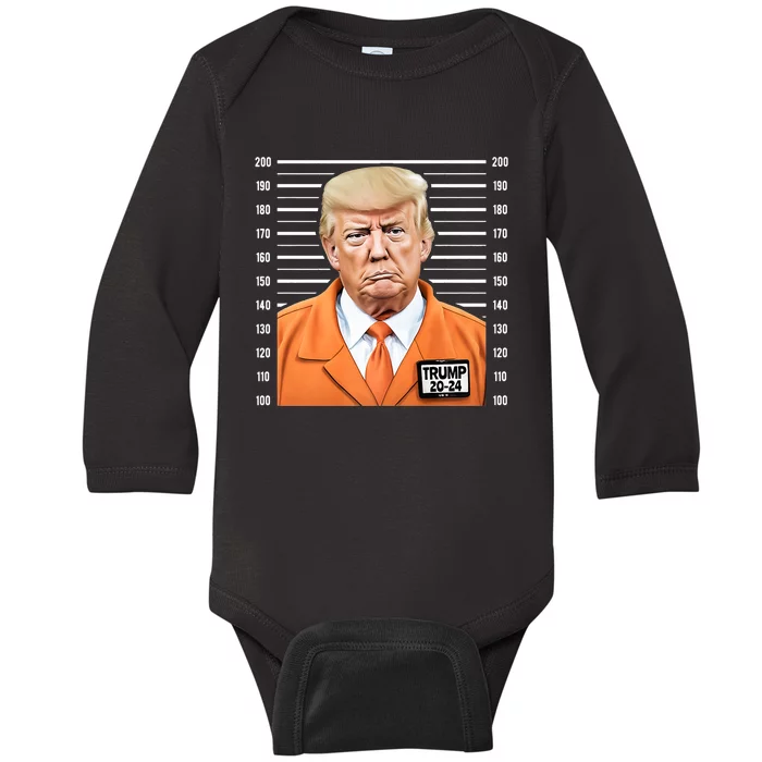 Funny Trump 2024 Prisoner Fake Mugshot Baby Long Sleeve Bodysuit