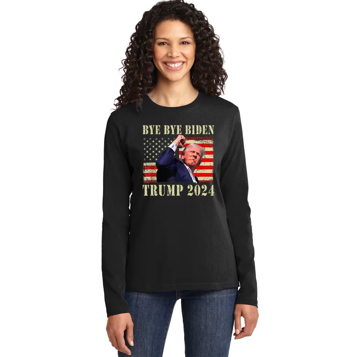 Funny Trump 2024 Bye Bye Biden Dropped Out Election 2024 Ladies Long Sleeve Shirt