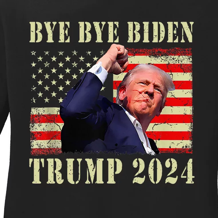 Funny Trump 2024 Bye Bye Biden Dropped Out Election 2024 Ladies Long Sleeve Shirt