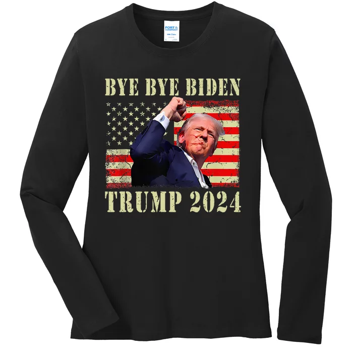 Funny Trump 2024 Bye Bye Biden Dropped Out Election 2024 Ladies Long Sleeve Shirt