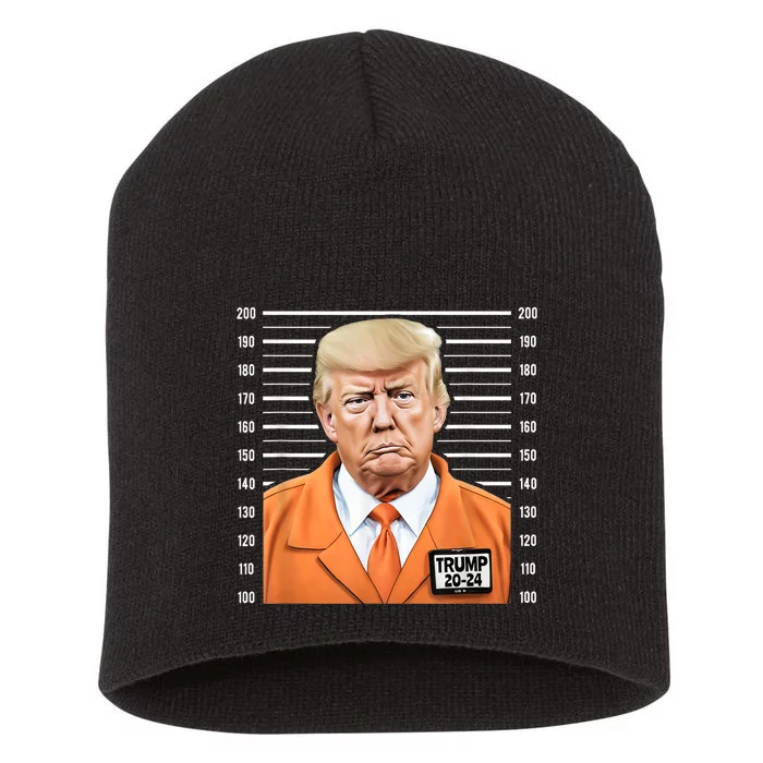 Funny Trump 2024 Prisoner Mugshot Short Acrylic Beanie