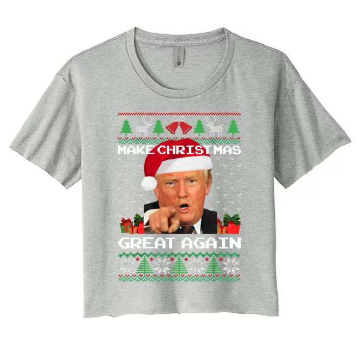 Funny Trump 2024 Make Christmas Great Again Ugly Sweater Gift Women's Crop Top Tee