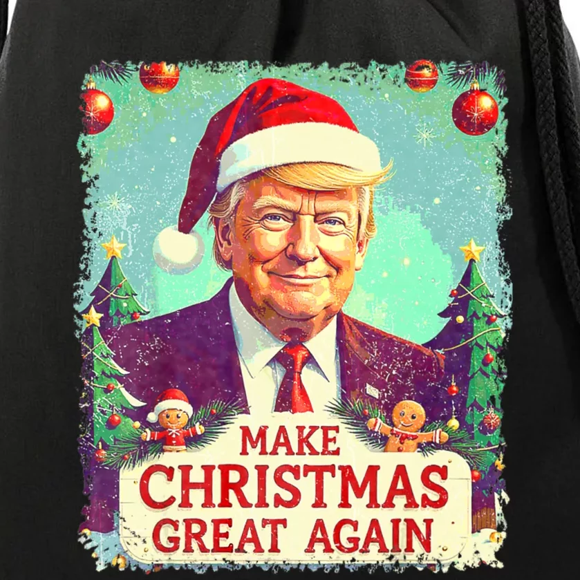 Funny Trump 2024 Make Christmas Great Again Ugly Drawstring Bag