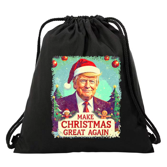 Funny Trump 2024 Make Christmas Great Again Ugly Drawstring Bag