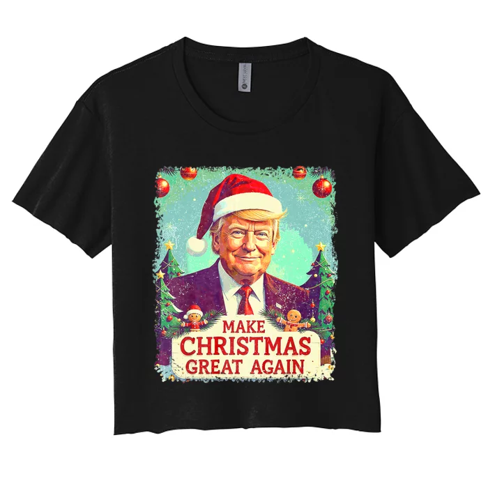 Funny Trump 2024 Make Christmas Great Again Ugly Women's Crop Top Tee