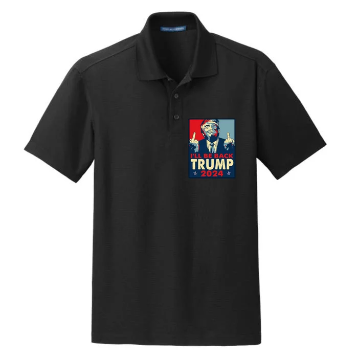 Funny Trump 2024 ILl Be Back Trump Middle Finger Buck Fiden Dry Zone Grid Performance Polo