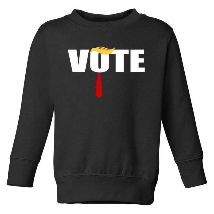 Funny Trump 2024 Vote With Trump Hair And Red Necktie Toddler Sweatshirt