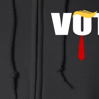 Funny Trump 2024 Vote With Trump Hair And Red Necktie Full Zip Hoodie