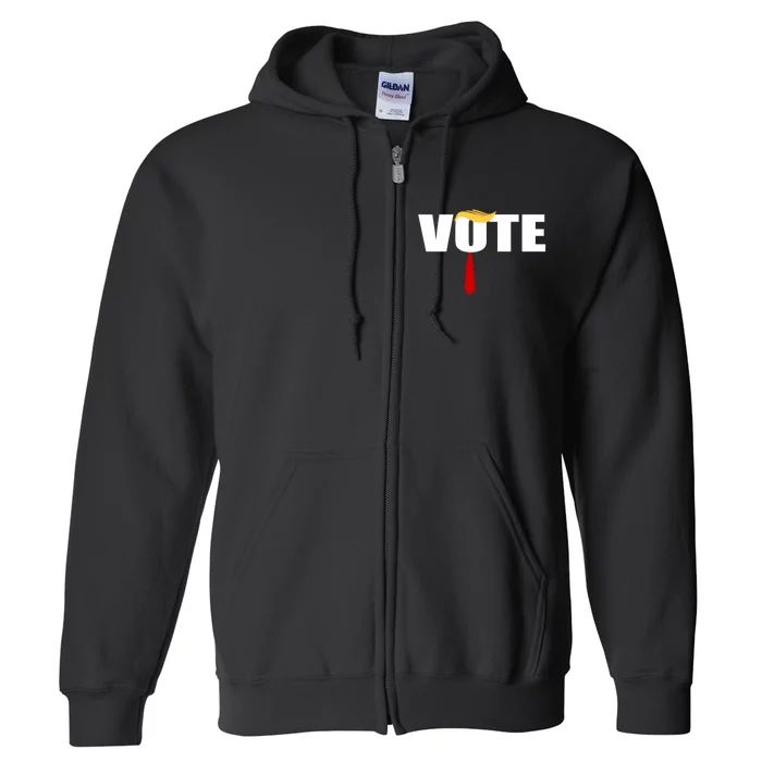 Funny Trump 2024 Vote With Trump Hair And Red Necktie Full Zip Hoodie