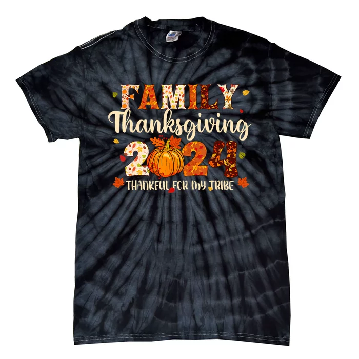 Family Thanksgiving 2024 Thankful For My Tribe Fall Autumn Tie-Dye T-Shirt