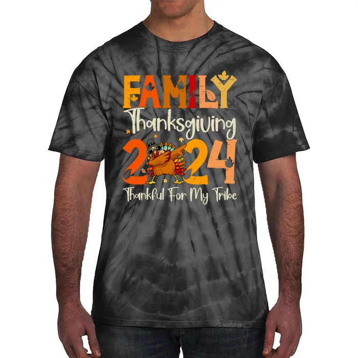 Family Thanksgiving 2024 Crew Dabbing Turkey Group Matching Tie-Dye T-Shirt