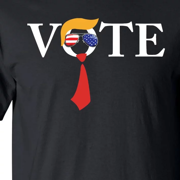 Funny Trump 2024 Vote With Trump Hair Sunglasses Us Flag Tall T-Shirt