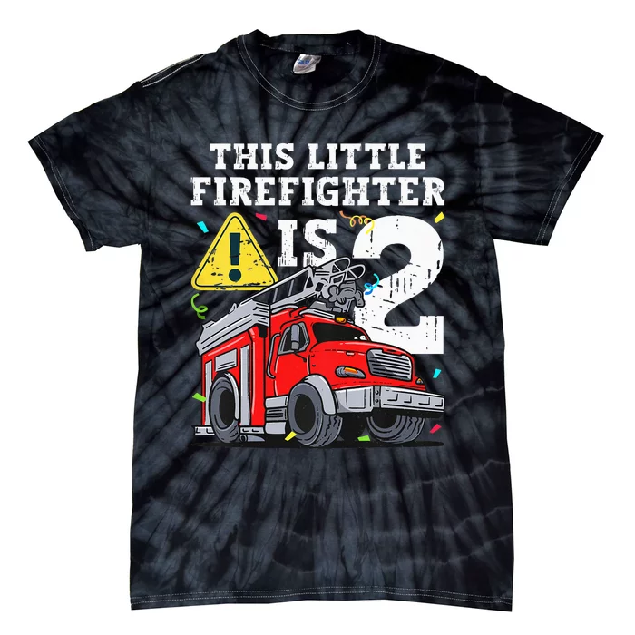 Fire Truck 2 Year Old Firefighter 2nd Birthday Tie-Dye T-Shirt