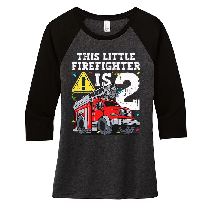 Fire Truck 2 Year Old Firefighter 2nd Birthday Women's Tri-Blend 3/4-Sleeve Raglan Shirt