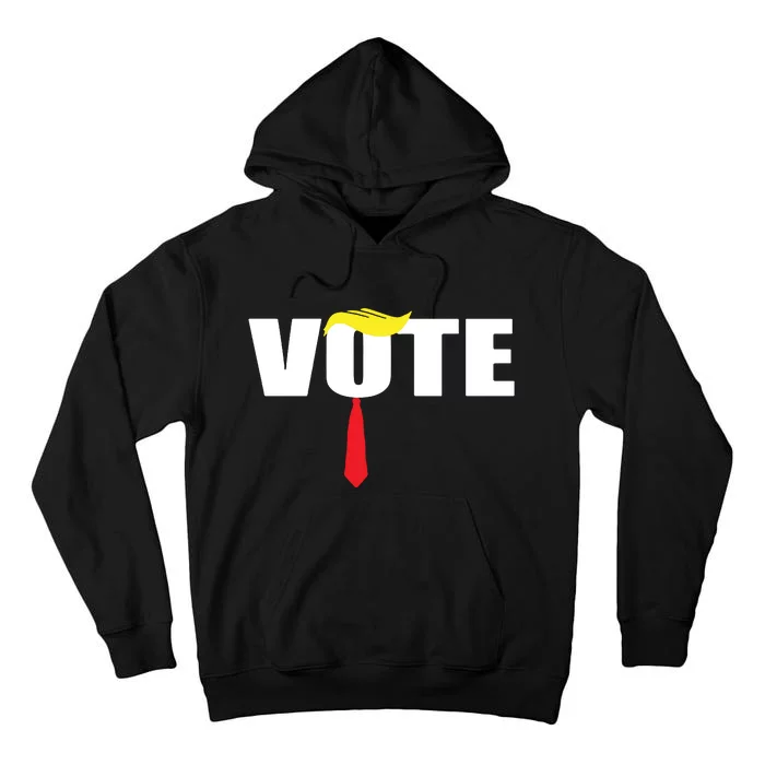 Funny Trump 2024 Vote With Trump Hair And Red Necktie Tall Hoodie