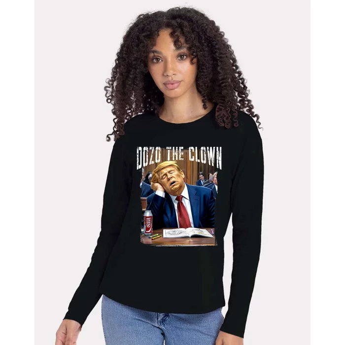 Funny Trump 2024 Clown Donald Trump Sleeping At Trial Womens Cotton Relaxed Long Sleeve T-Shirt