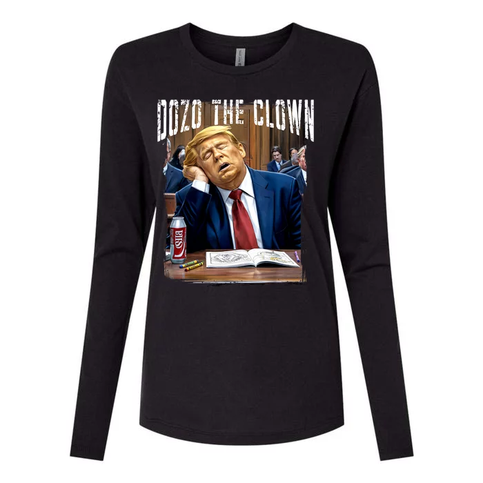 Funny Trump 2024 Clown Donald Trump Sleeping At Trial Womens Cotton Relaxed Long Sleeve T-Shirt