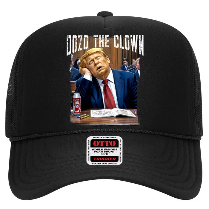 Funny Trump 2024 Clown Donald Trump Sleeping At Trial High Crown Mesh Trucker Hat