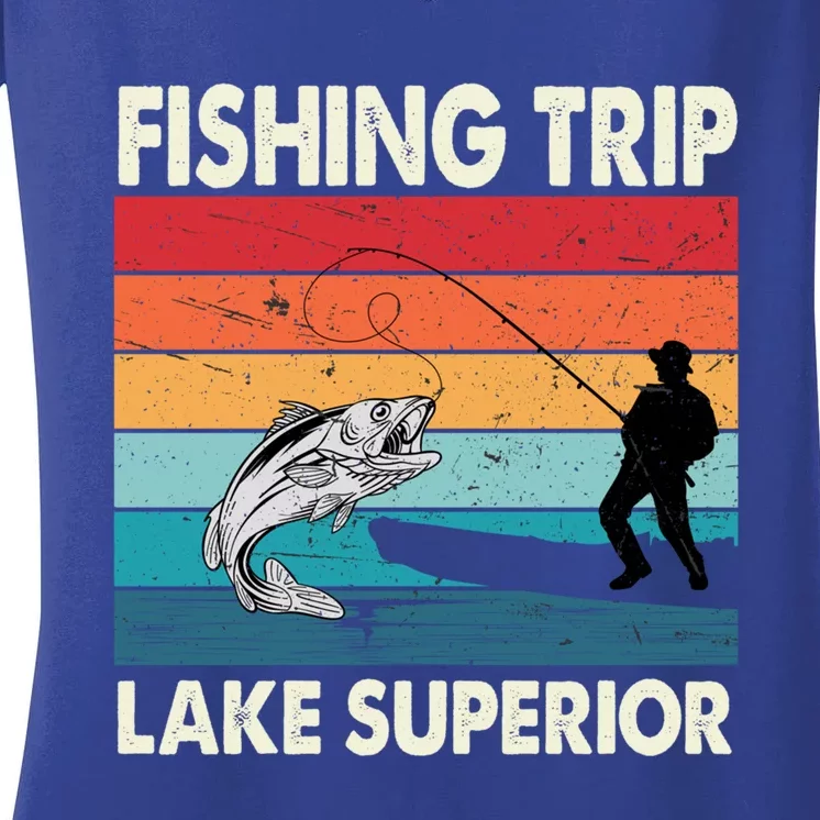 Fishing Trip 2024 Lake Superior Minnesota Gift Women's V-Neck T-Shirt