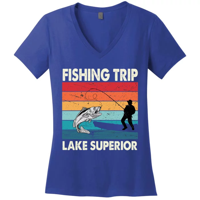 Fishing Trip 2024 Lake Superior Minnesota Gift Women's V-Neck T-Shirt