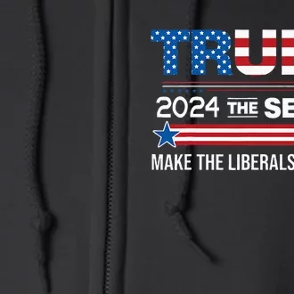 Funny Trump 2024 The Sequel Make Liberals Cry Again Us Flag Full Zip Hoodie