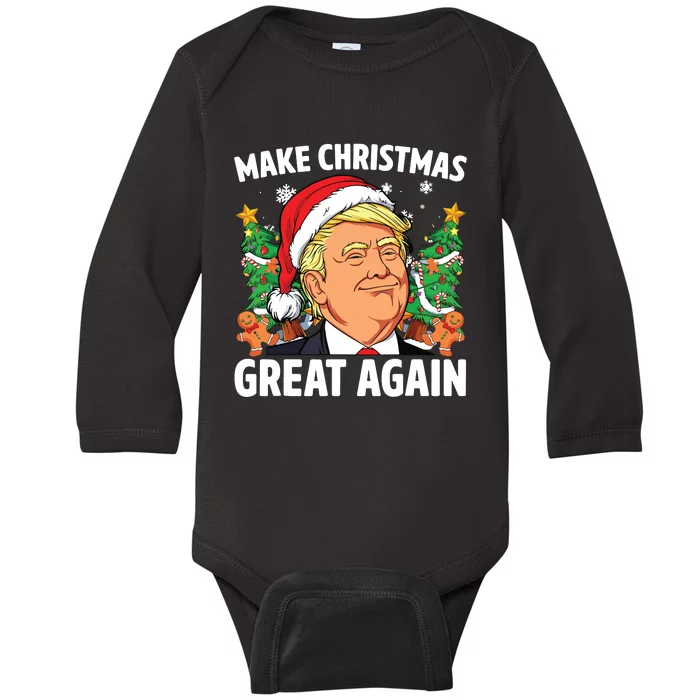 Funny Trump 2024 Make Christmas Great Again Baby Long Sleeve Bodysuit