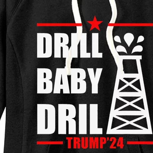 Funny Trump 2024 Drill Baby Drill Gas Oil Rig Illustration Women's Fleece Hoodie