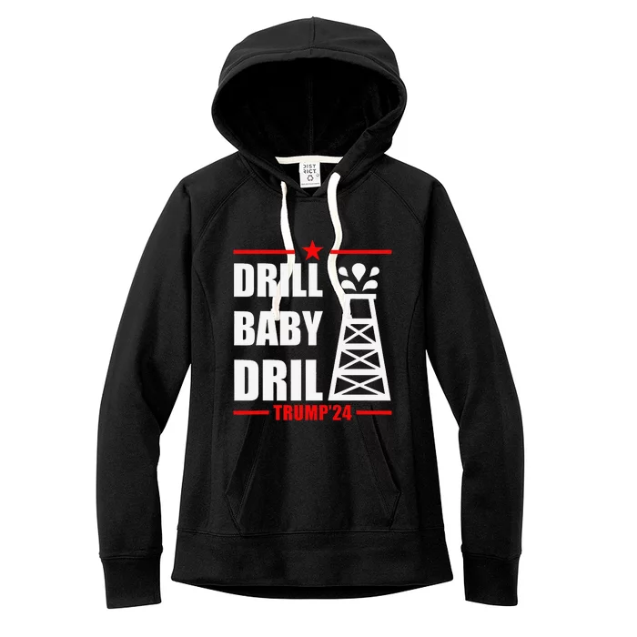 Funny Trump 2024 Drill Baby Drill Gas Oil Rig Illustration Women's Fleece Hoodie