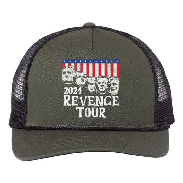 Funny Trump 2024 Revenge Mount Rushmore American Flag Retro Rope Trucker Hat Cap