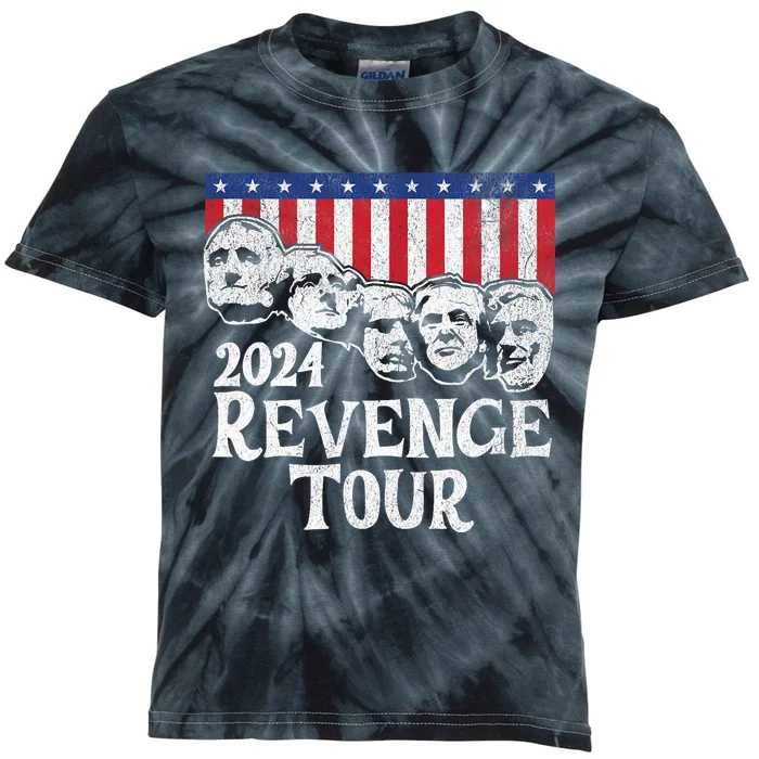 Funny Trump 2024 Revenge Mount Rushmore American Flag Kids Tie-Dye T-Shirt