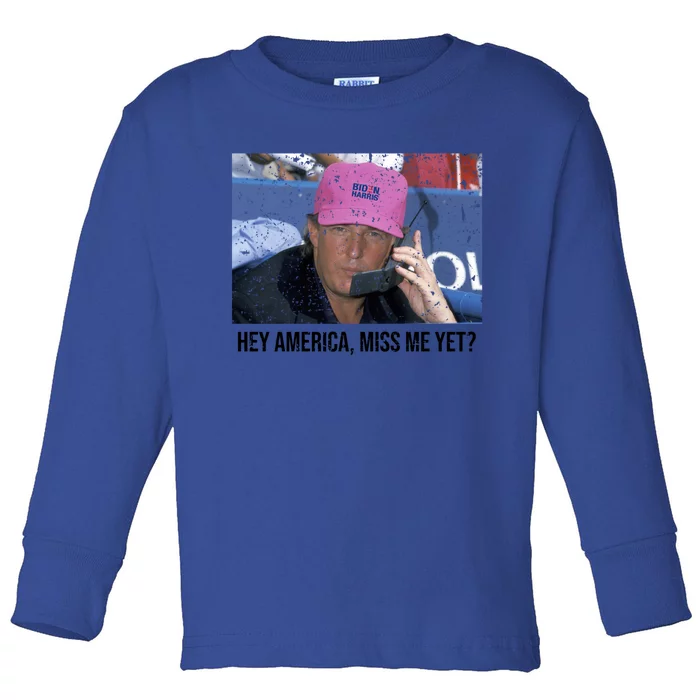 Funny Trump 2024 The Return America Miss Me Yet Us Flag Funny Gift Toddler Long Sleeve Shirt